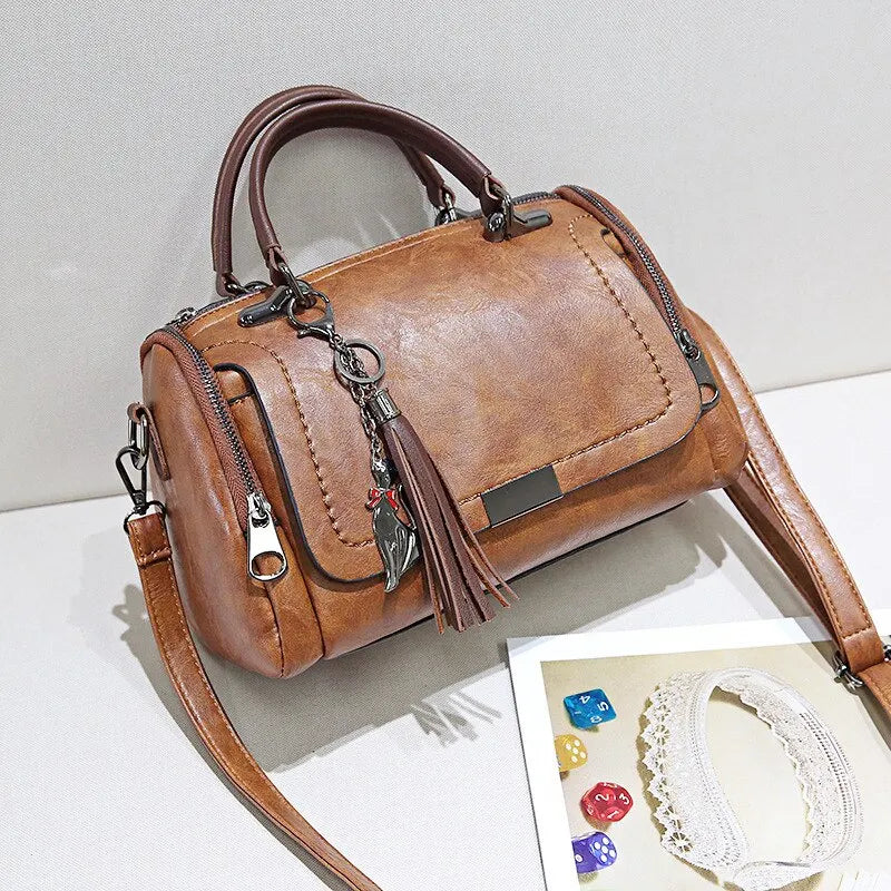 Women's Large Fringe Tassel Solid-Colour Shoulder Bag