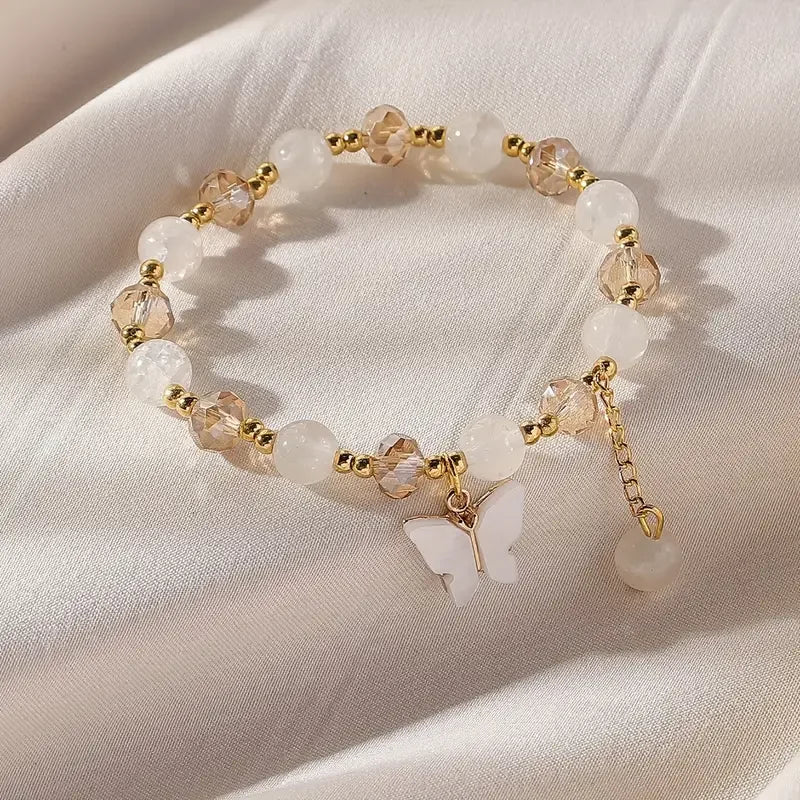 Faceted Bead Butterfly Stretch Bracelet