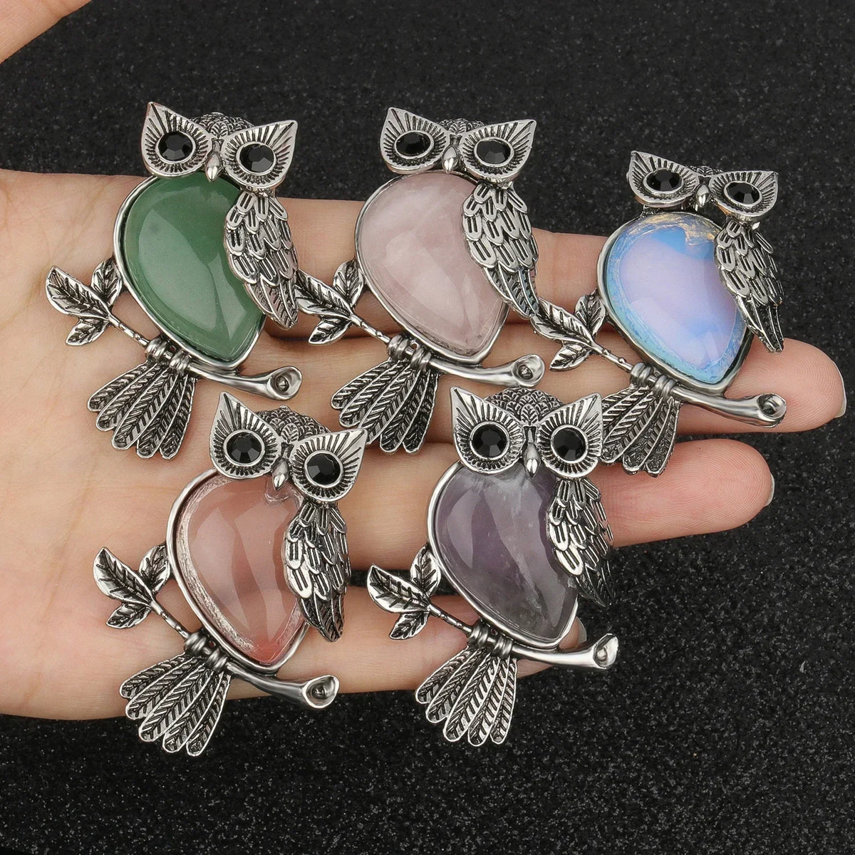 Crystal Owl Pendant Necklace in Many Stones