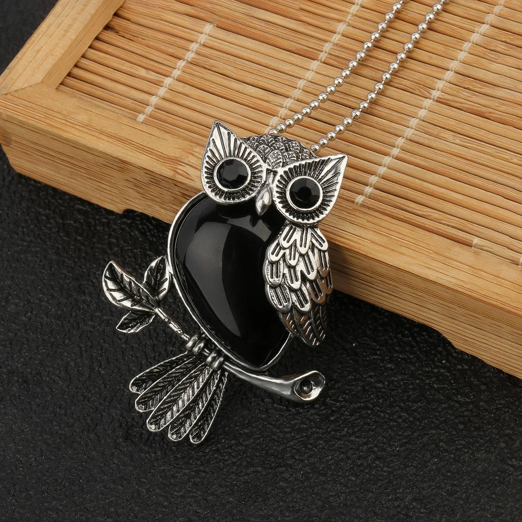 Crystal Owl Pendant Necklace in Many Stones
