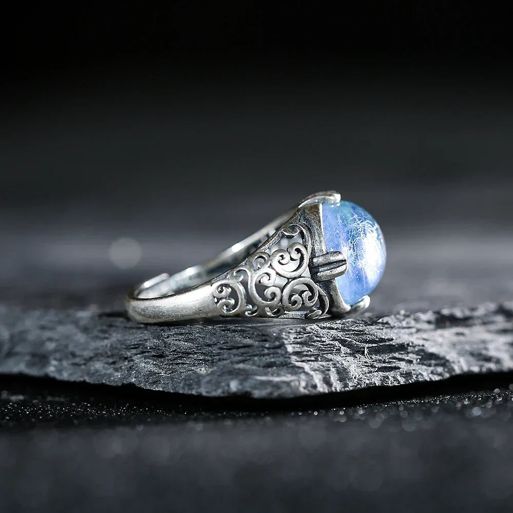 Sterling zilveren ring met aquamarijnlook in vintagestijl