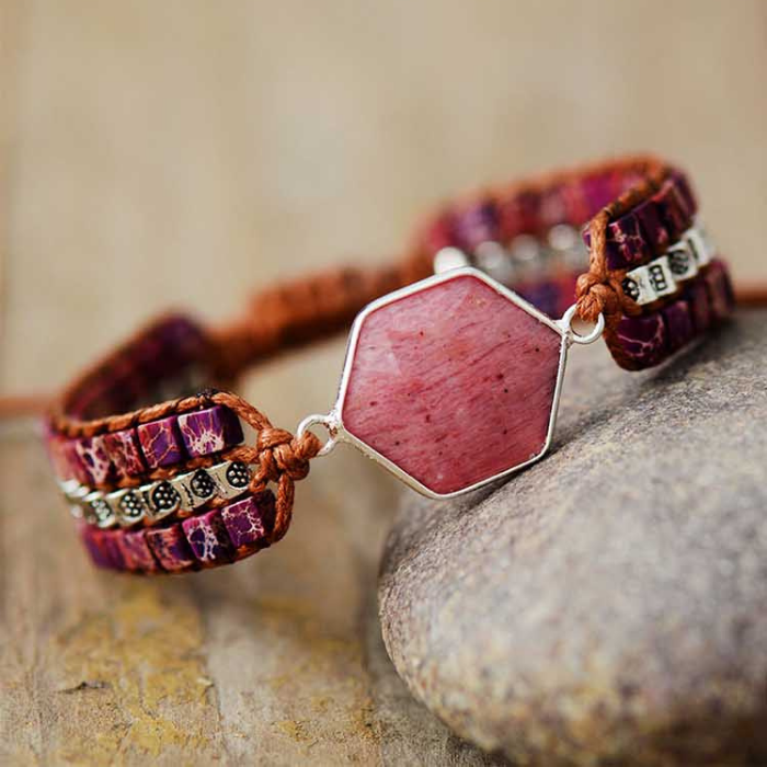 Rhodonietarmband met zeshoeken