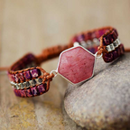 Rhodonietarmband met zeshoeken