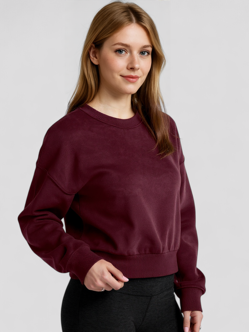 Brushed Fleece Sweatshirt with Crew Neck and Drop Shoulders