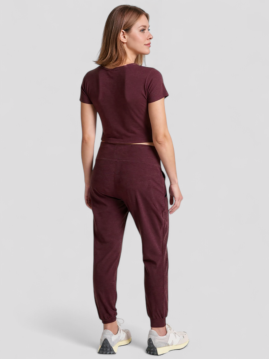Joggingbroek van geborstelde fleece met koordtaille en toelopende pijp