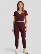 Joggingbroek van geborstelde fleece met koordtaille en toelopende pijp