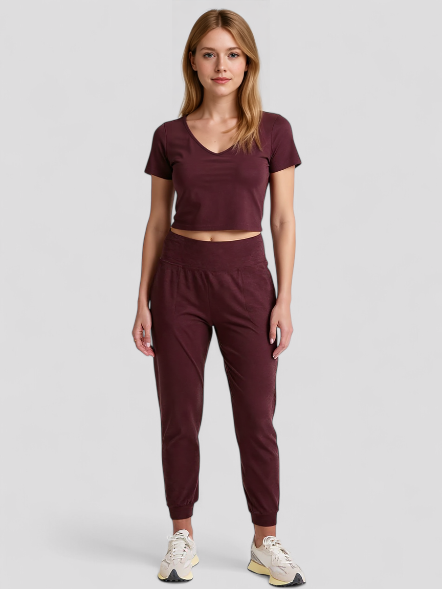 Joggingbroek van geborstelde fleece met koordtaille en toelopende pijp