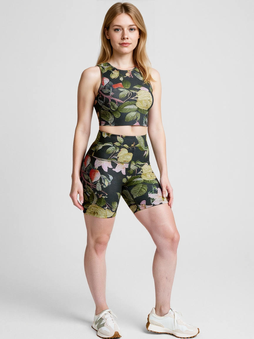 Sportlegging met hoge taille en botanische all-over print