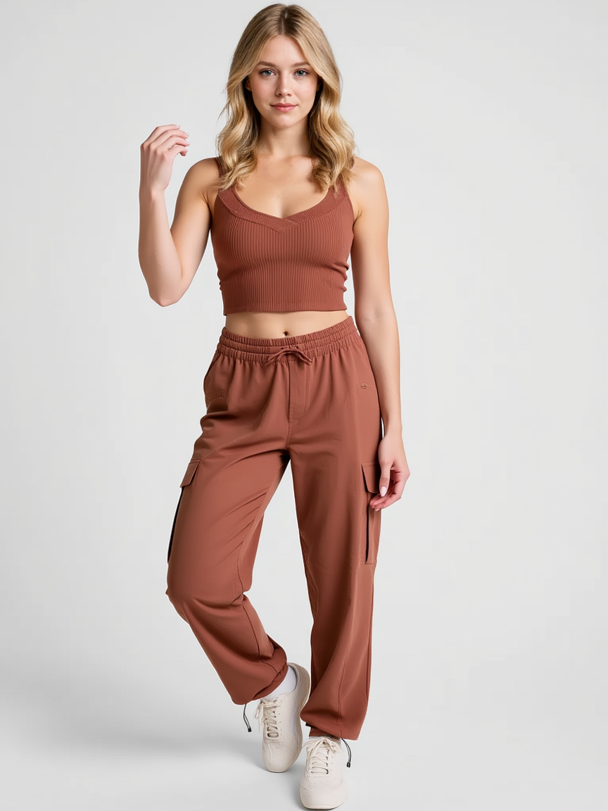 Geribbelde katoenen cropped tanktop met V-hals en lage rug