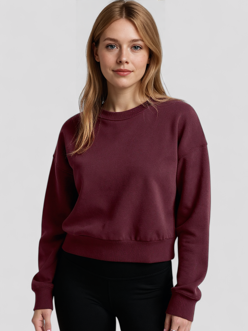 Brushed Fleece Sweatshirt with Crew Neck and Drop Shoulders