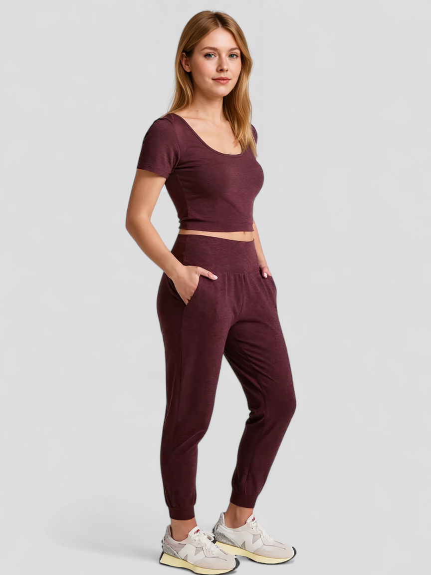 Joggingbroek van geborstelde fleece met koordtaille en toelopende pijp