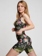 Sportlegging met hoge taille en botanische all-over print