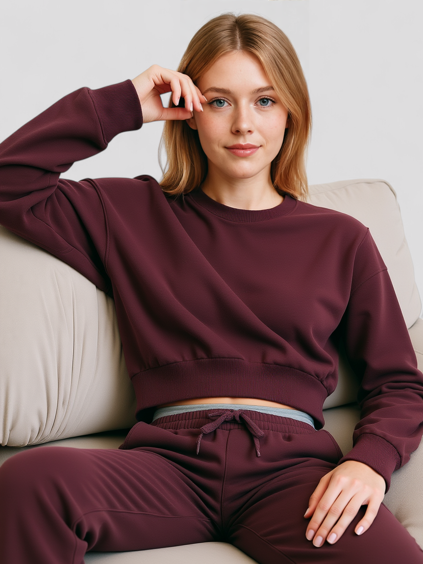 Brushed Fleece Sweatshirt with Crew Neck and Drop Shoulders