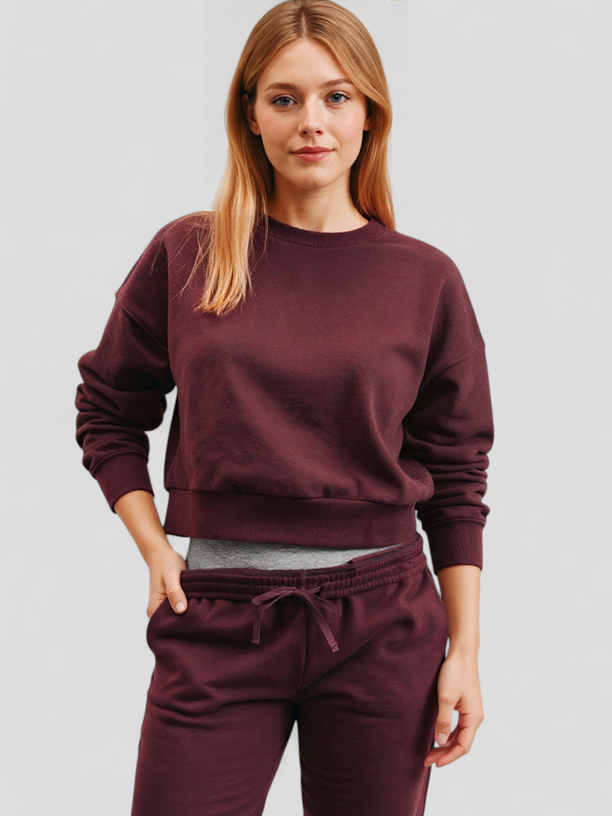 Brushed Fleece Sweatshirt with Crew Neck and Drop Shoulders