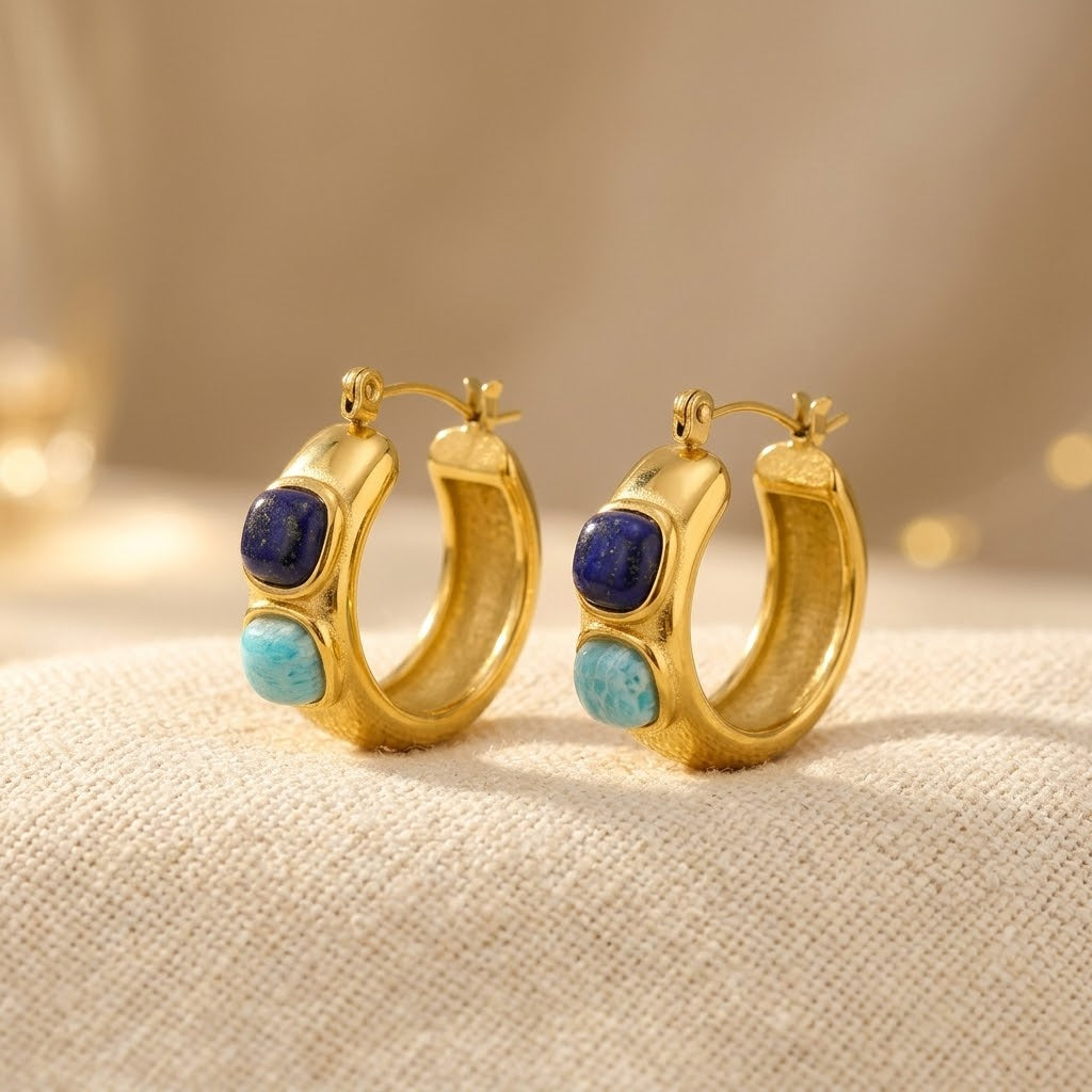 Turquoise and Blue Stone Huggie Earrings