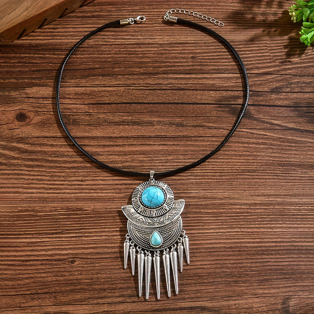 Bohemian Spike Tassel Turquoise Pendant Necklace
