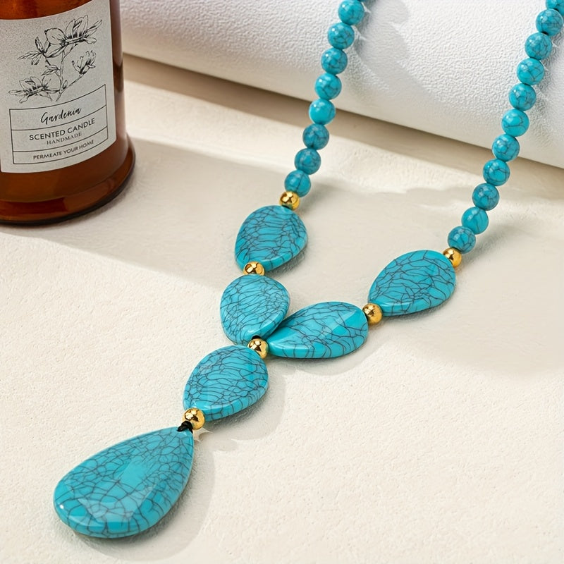Bohemian Geometric Turquoise Beaded Necklace