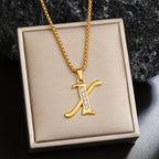 Crystal Accent Initial Necklace in Gold Tone