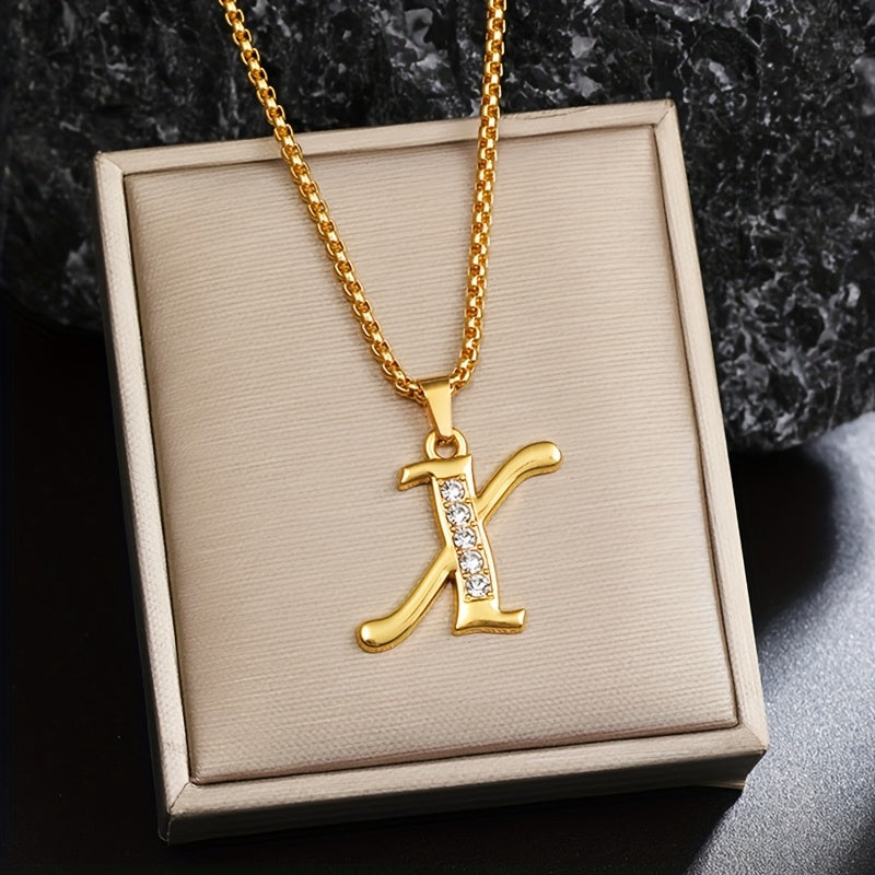 Crystal Accent Initial Necklace in Gold Tone