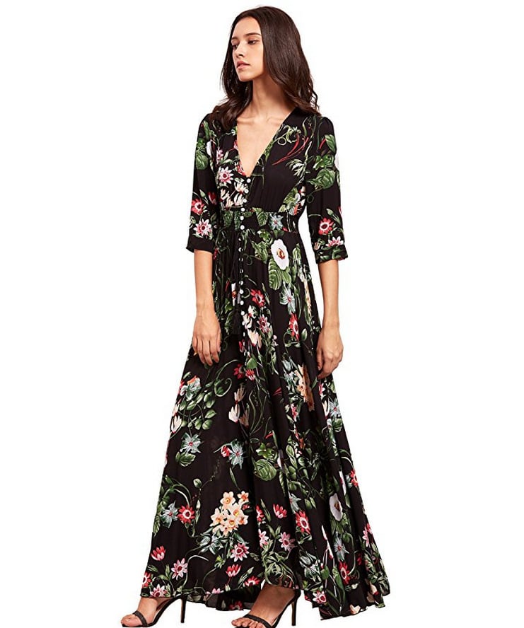 Bohemian gebloemde maxi-jurk met knopen