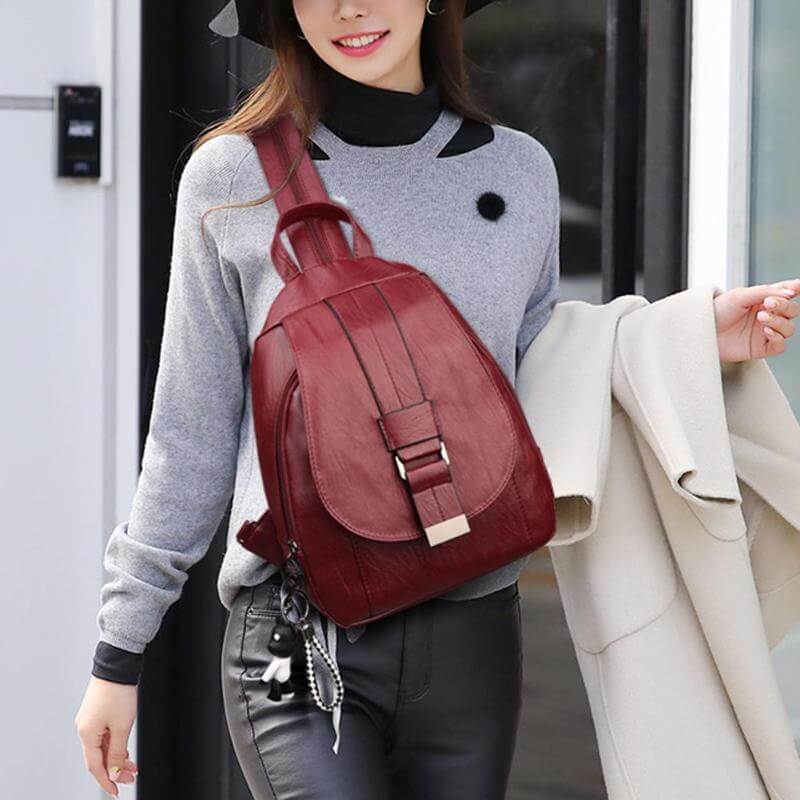 Elegant Soft Leather Backpack That Sits Evenly on Both Shoulders