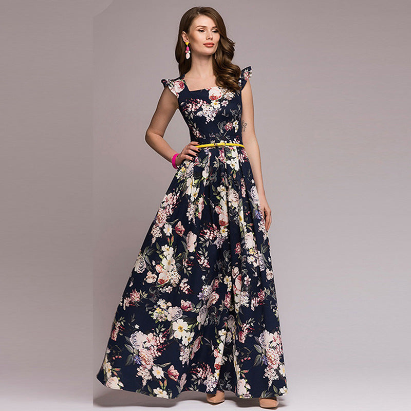 Floral Print High Waist Swing Dress