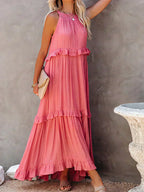 Sleeveless Halter Tiered Ruffle Maxi Dress