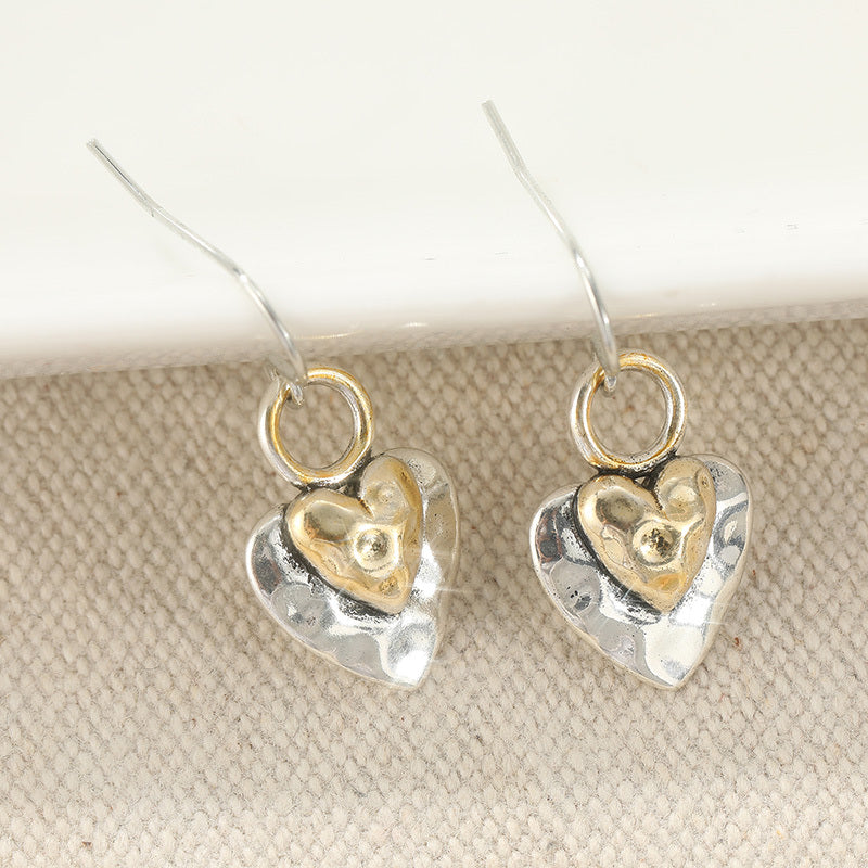 Vintage Two-Tone Heart Pendant Earrings