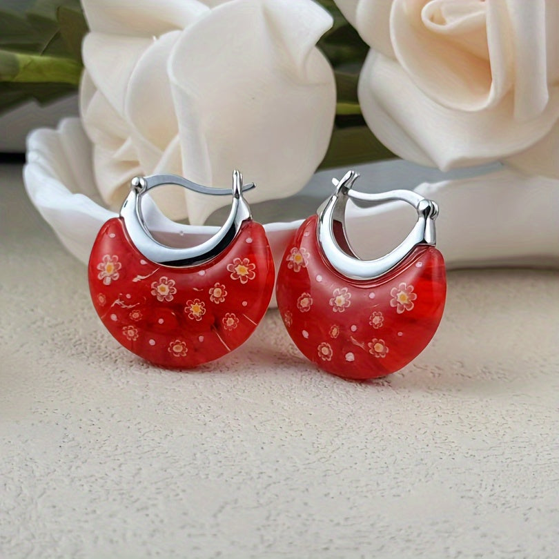 Millefiori Glass Half-Hoop Earrings
