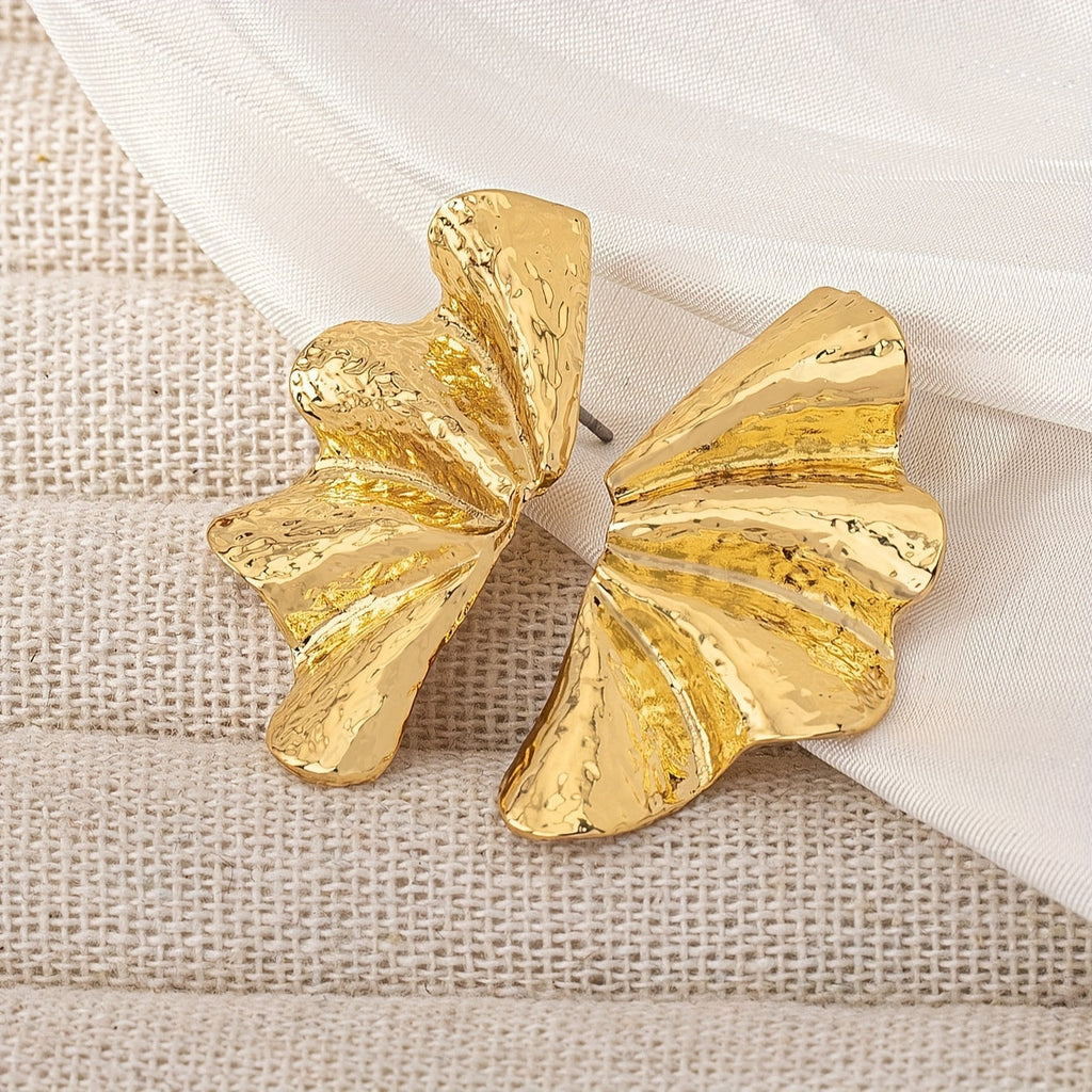 Textured Gold-Tone Fan Stud Earrings