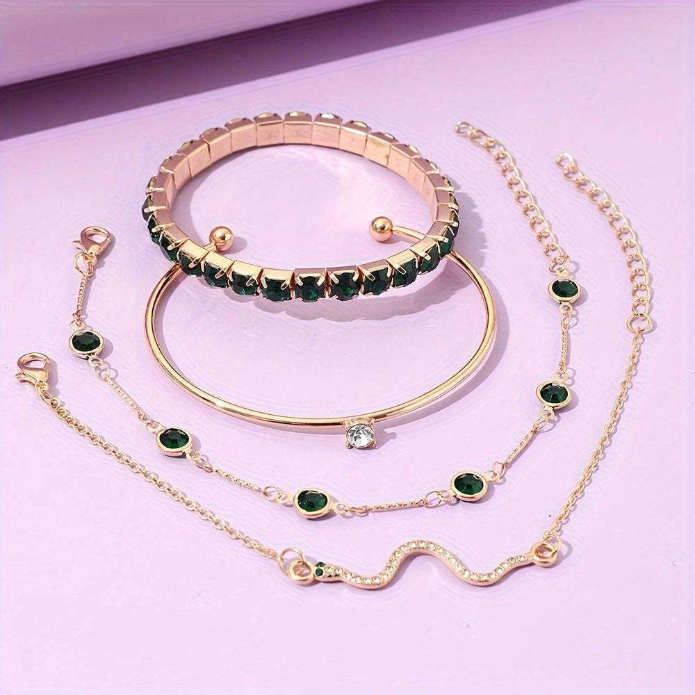 Four-Piece Green Rhinestone Jewellery Set