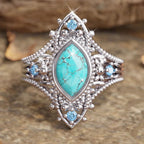 Bohemian Retro Blue Crystal Inlaid Turquoise Ring