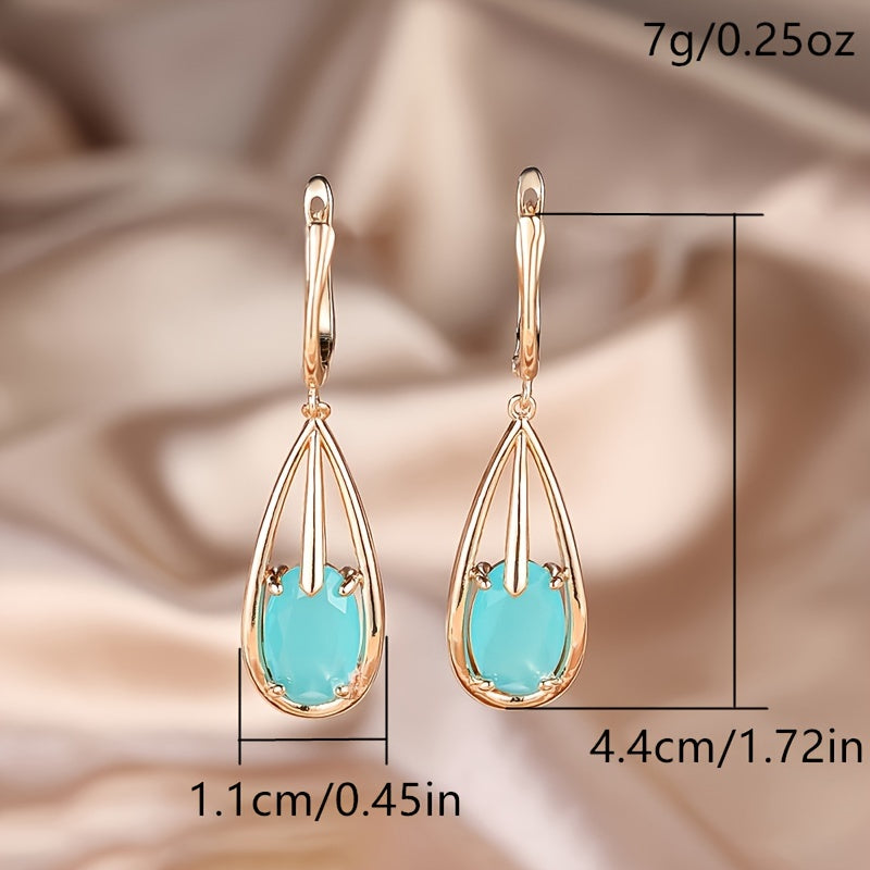 Gold-Plated Teardrop Zirconia Long Pendant Earrings