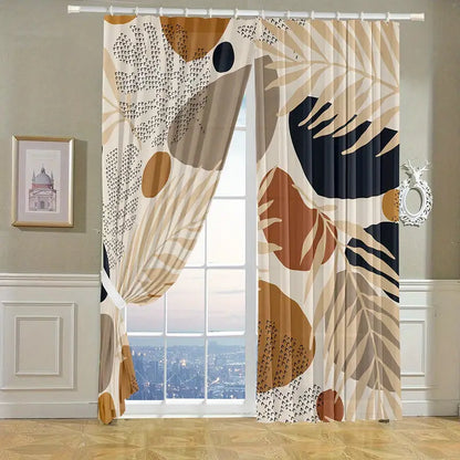 Abstract Leaf Geometric Curtains – Polyester, Bohemian Style, Set of 2 Panels