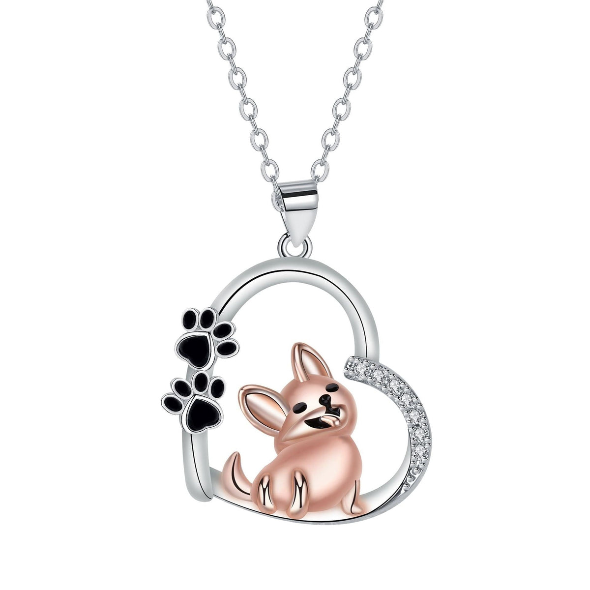 Rose Gold-Tone Heart Dog Pendant Necklace