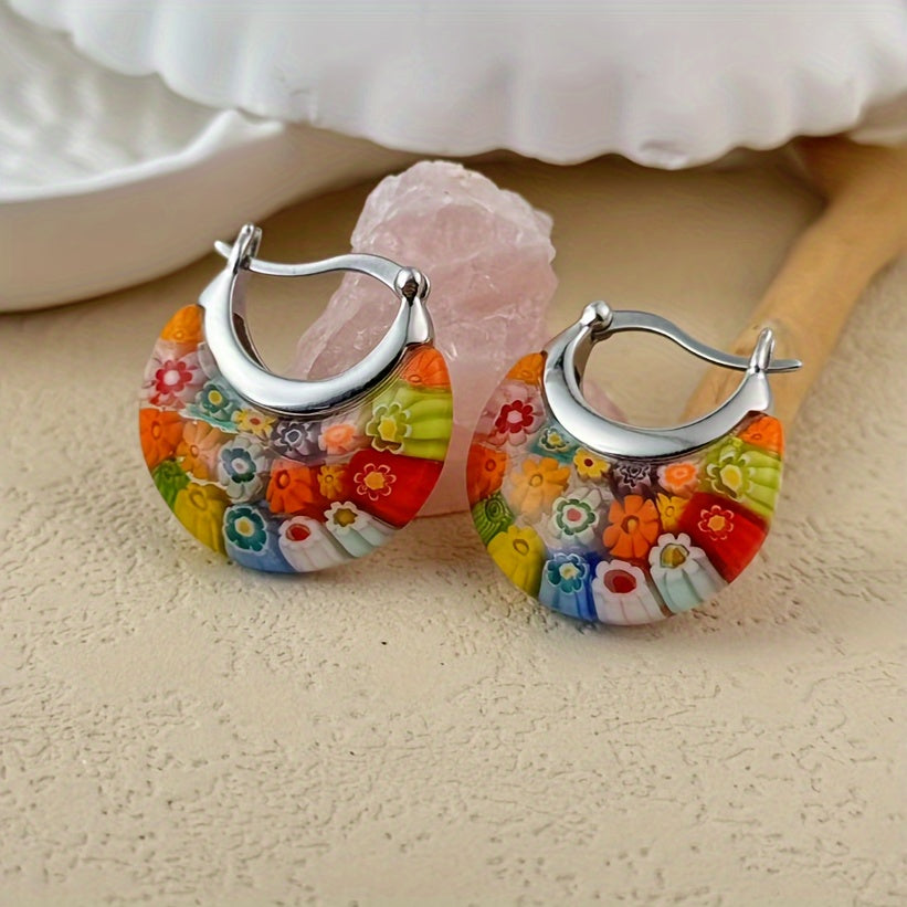 Millefiori Glass Half-Hoop Earrings