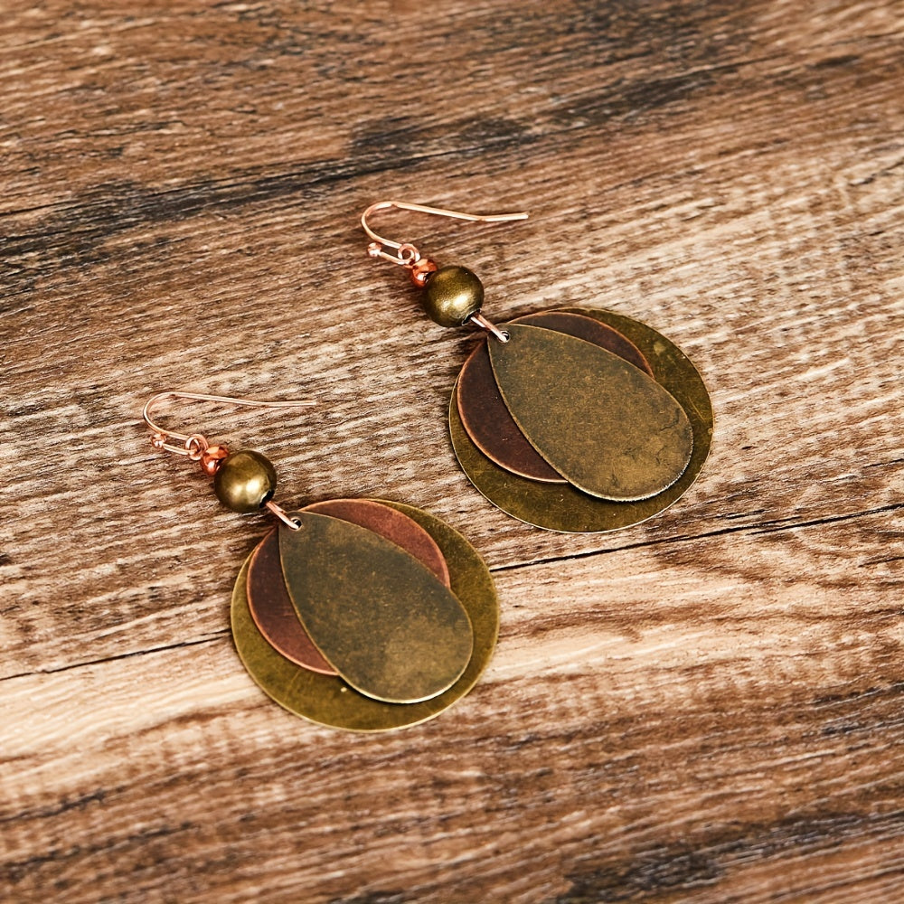 Bohemian Round Water Drop Copper-Tone Dangle Earrings