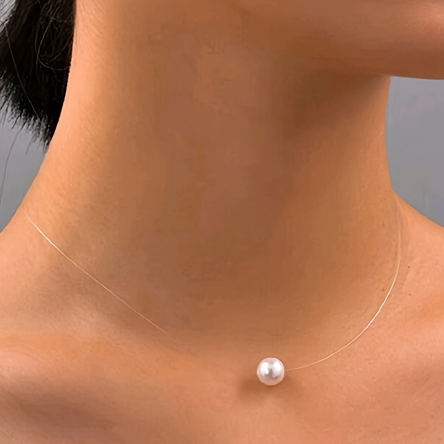 Invisible Fishline Pearl Pendant Necklace