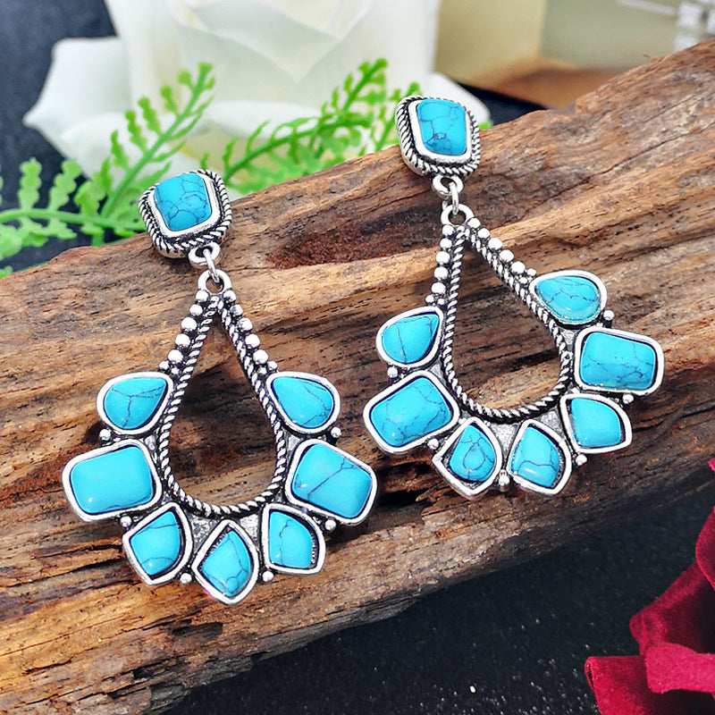Brincos Pendentes Vintage com Turquesa Banhados a Prata