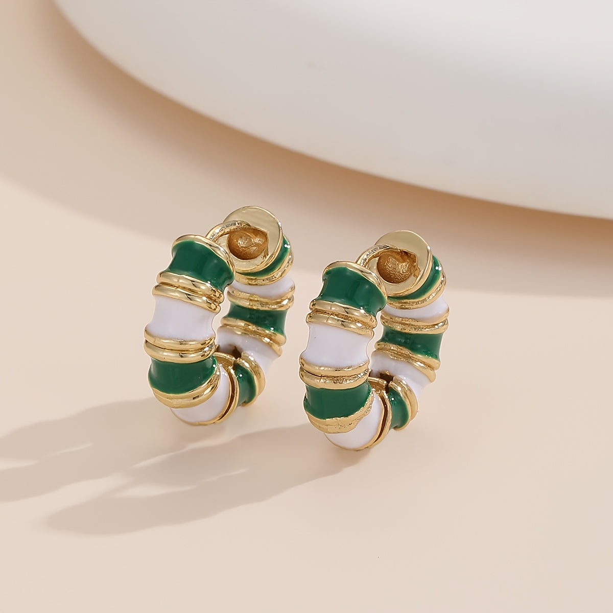 Vintage-Style Enamel Huggie Hoop Earrings with Gold-Tone Accents
