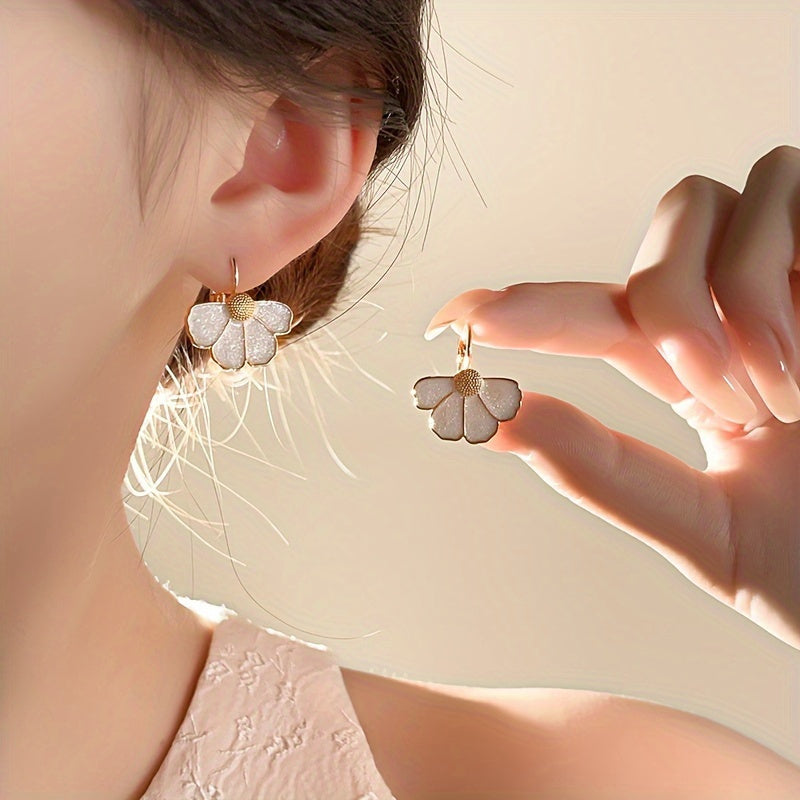 Four-Petal Flower Enamel Drop Earrings
