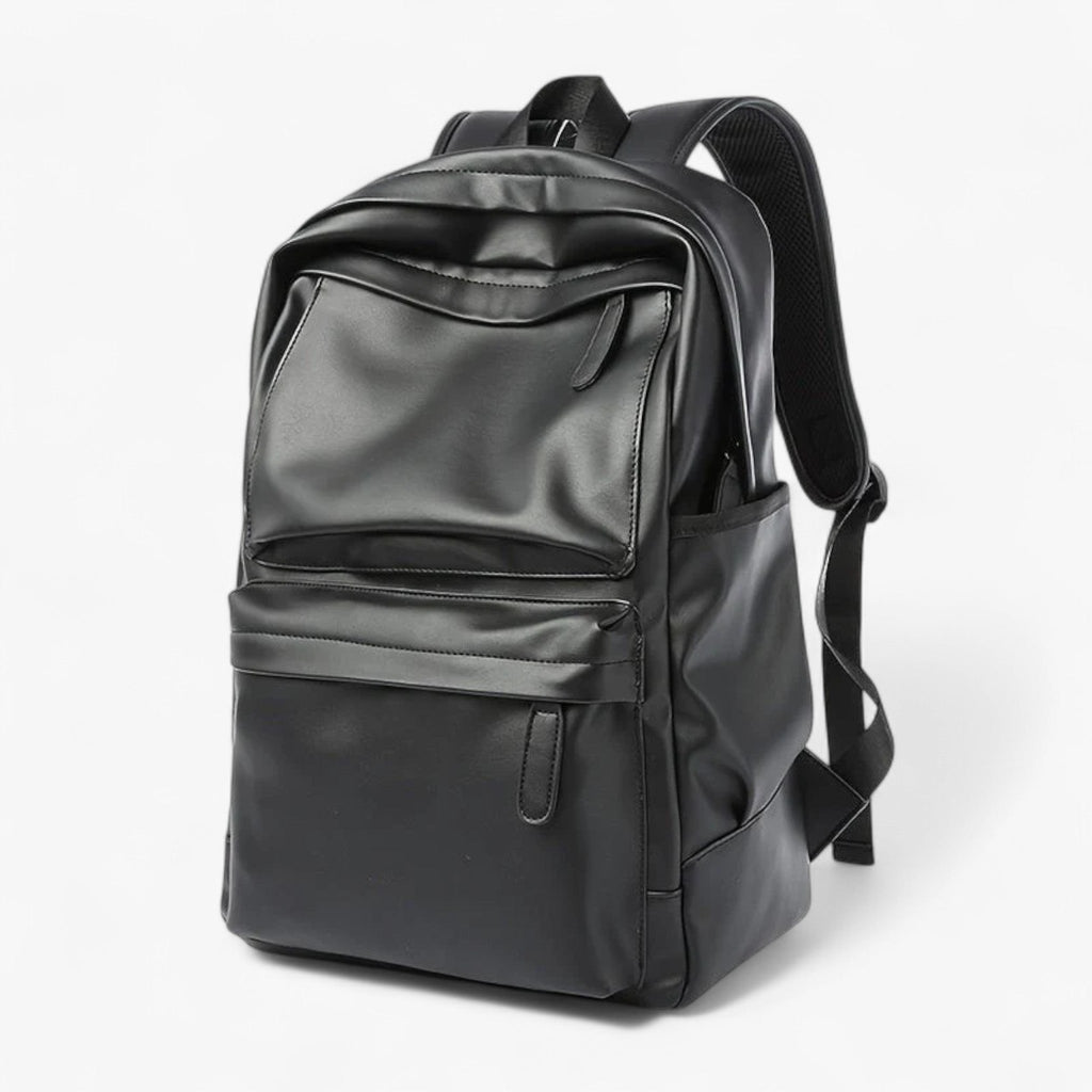 Men's Water-Repellent Black PU Backpack for Commuting