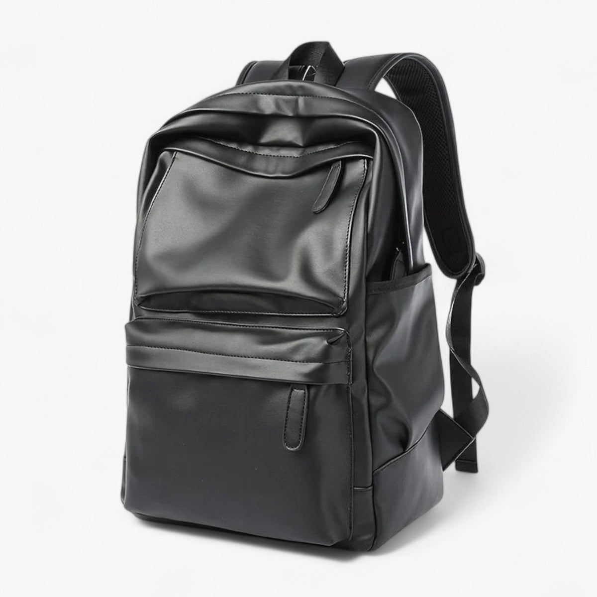 Men's Water-Repellent Black PU Backpack for Commuting