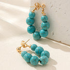 Boho Stone Bead Gold-Plated Hoop Earrings