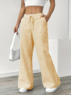 Striped Wide-Leg Trousers with Drawstring Waist