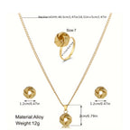 Hollow Knotted 3D Round Ring, Earrings and Necklace Set
