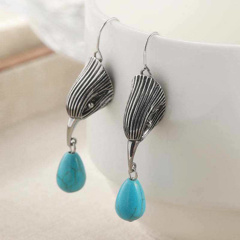 Vintage Silver-Tone Irregular Turquoise Drop Earrings