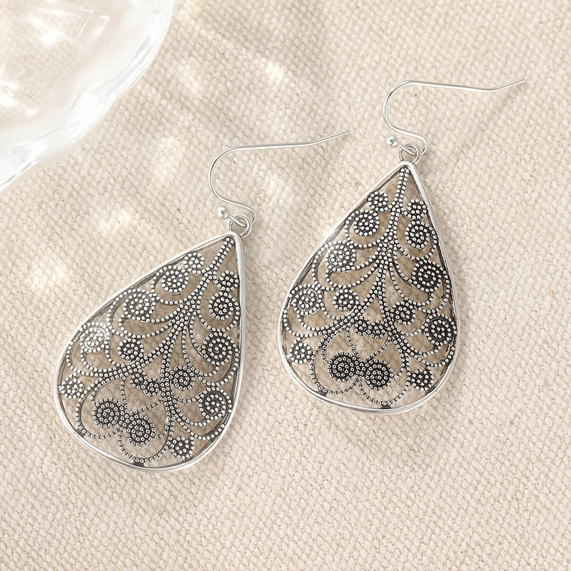Retro Teardrop Ethnic Threaded Print Earrings