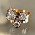 Vintage-Style Zirconia Geometric Gold-Tone Ring