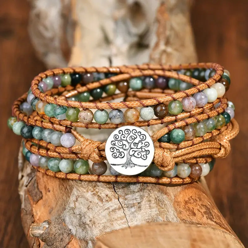 Levensboomarmband met roze kralen
